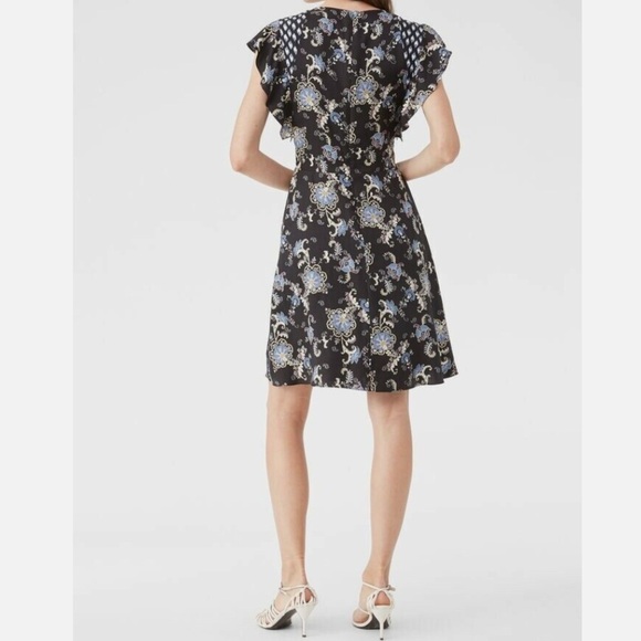 Rebecca Taylor Silk Blend Paisley Dress Black Ruffle Flutter Sleeve Size 8 - Picture 13 of 13